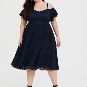 Torrid 16 Navy Blue Lace Midi Dress